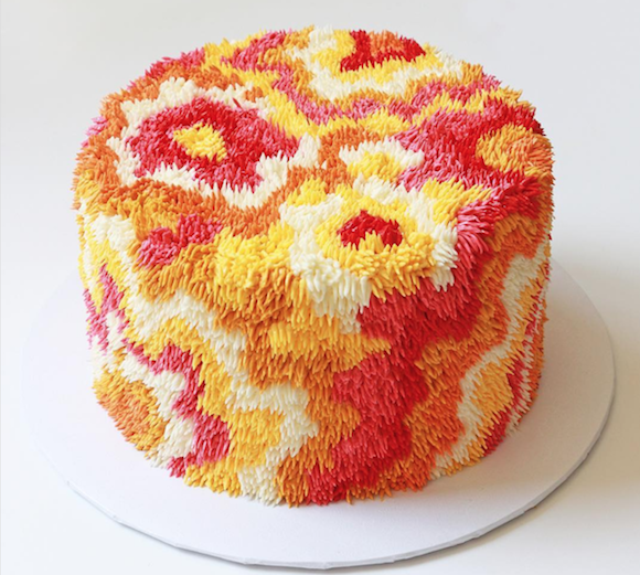 Red yellow orange shag carpet cake