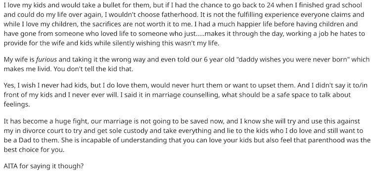 A Dad Wants to Know: Is He a Terrible Person for Admitting He Regrets Having Children?