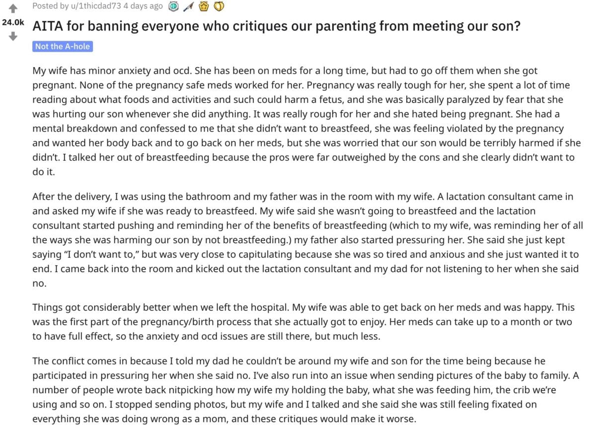 This Dad Bans Everyone Who Critiques His Parenting Skills from Meeting His New Baby, and He Wants to Know if That's Wrong