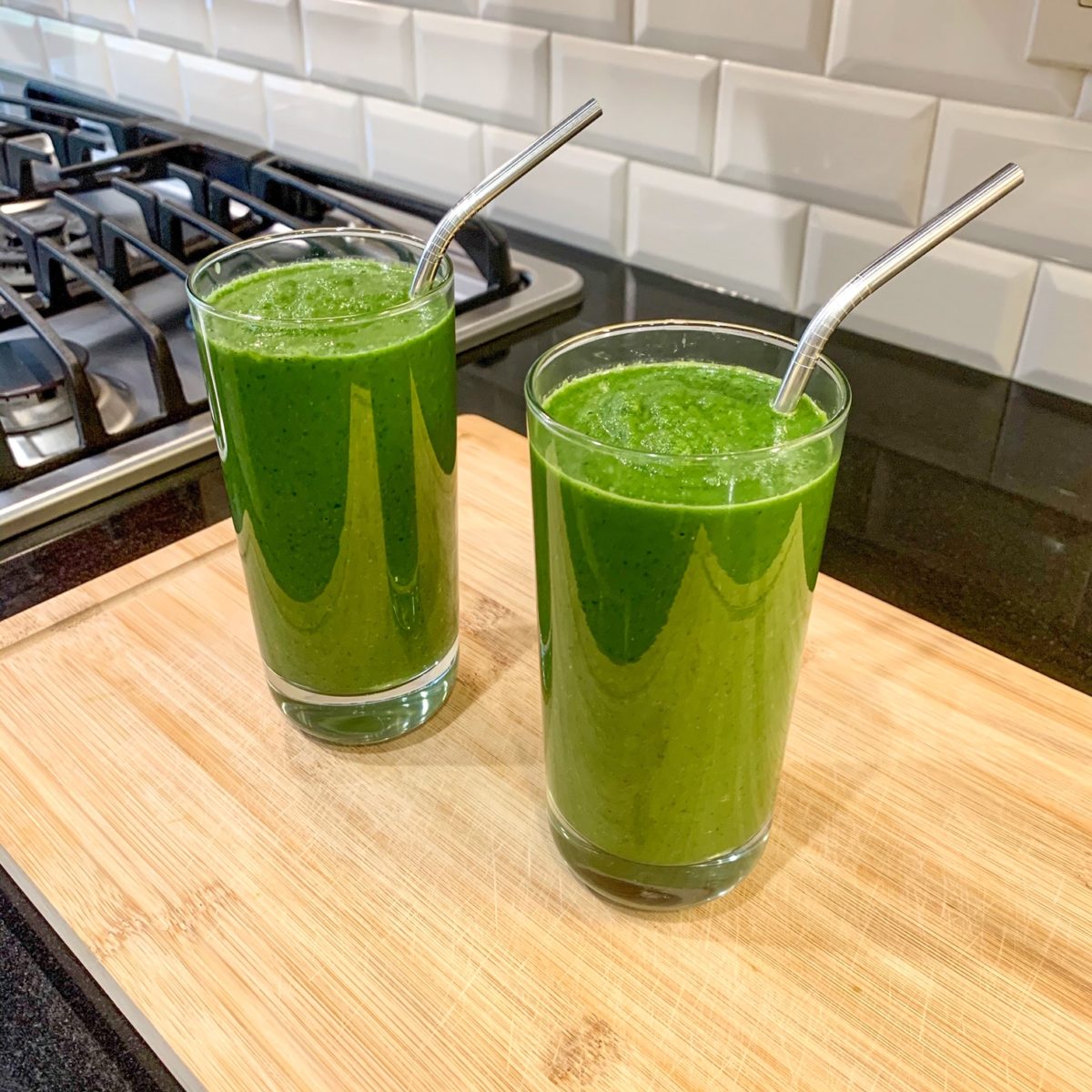 The Healthy Green Smoothie Reese Witherspoon Drinks Every Day in Glasses with Straws